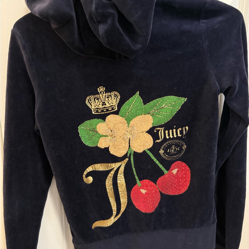 Juicy Couture Y2K dark navy Velour Hoodie with Gold Zipper